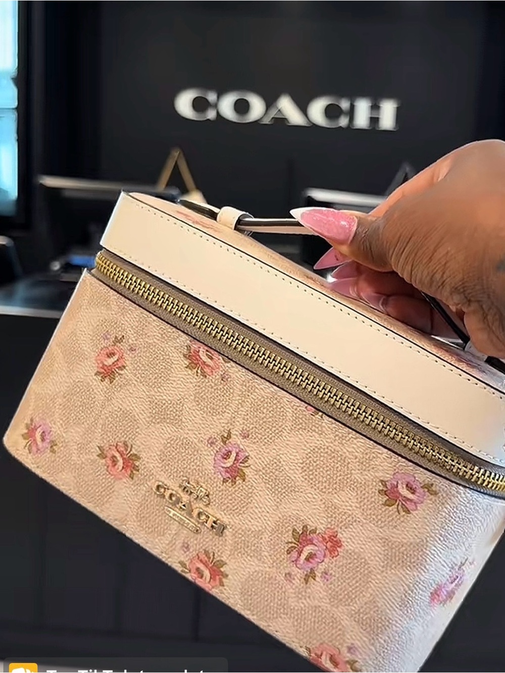 COACH Pink Floral Cosmetic Case with White Trim